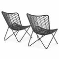 Set de 2 chaises en résine tressée avec structure en acier, Noir