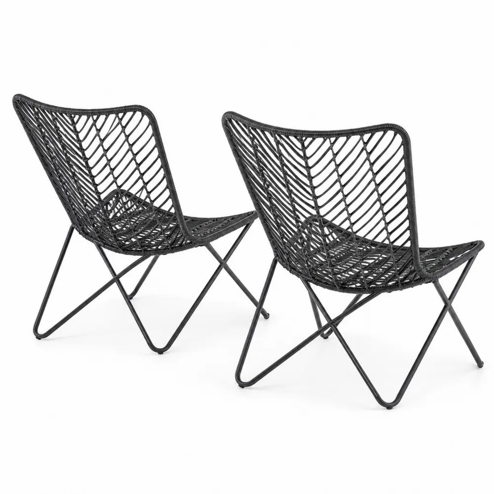 Set de 2 chaises en résine tressée avec structure en acier, Noir