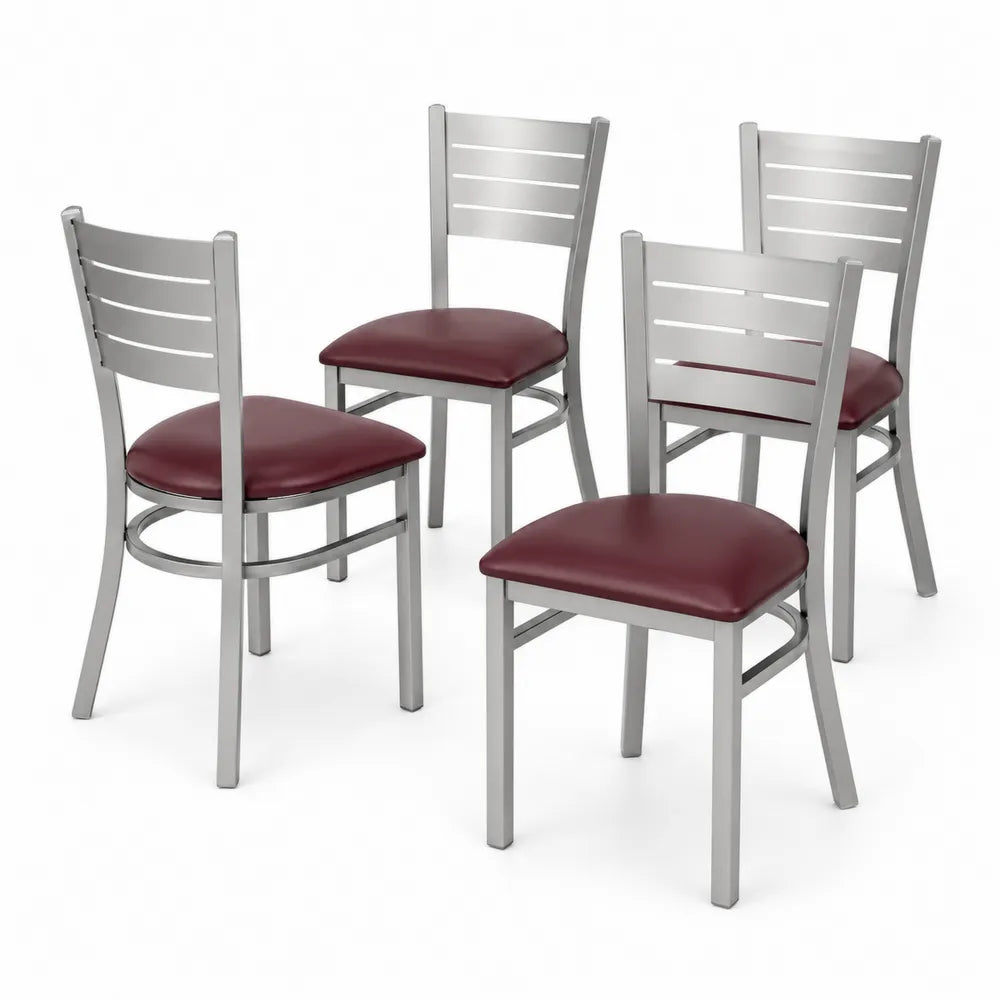 Lot de 4 chaises en métal et similicuir Bordeaux