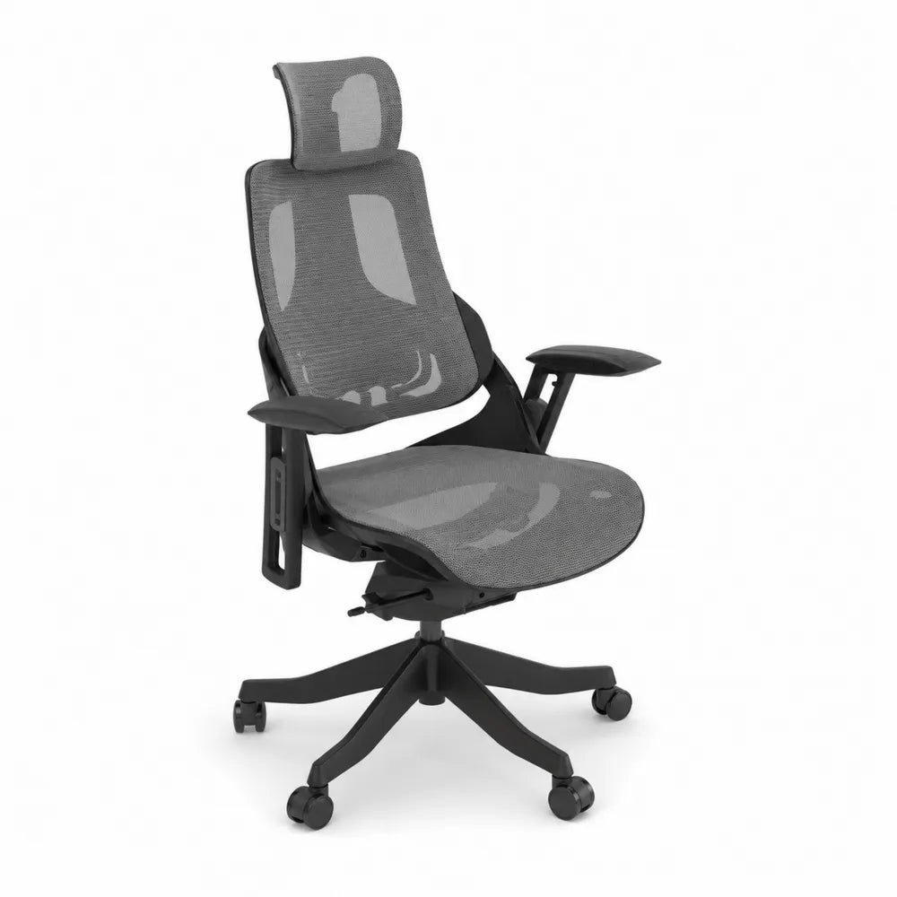 Chaise de bureau en maille grise avec appuie-tête réglable