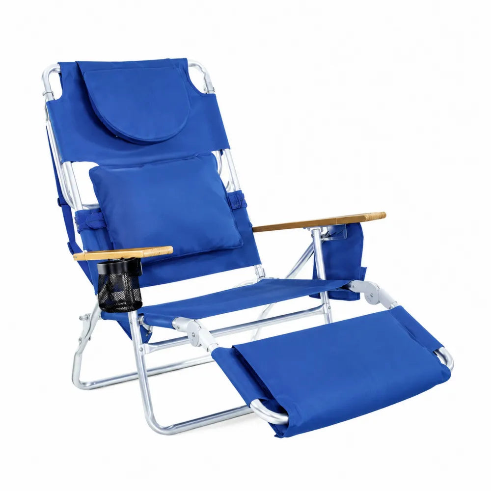 Chaise longue pliante avec repose-pieds en aluminium et polyester Bleu