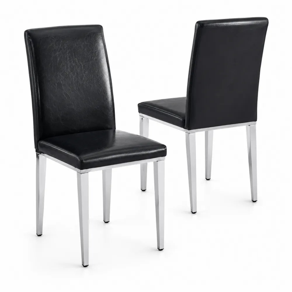 Chaises en similicuir noir avec pieds en métal, ensemble de 2