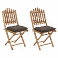Lot de 2 chaises pliantes en bambou avec coussins marron