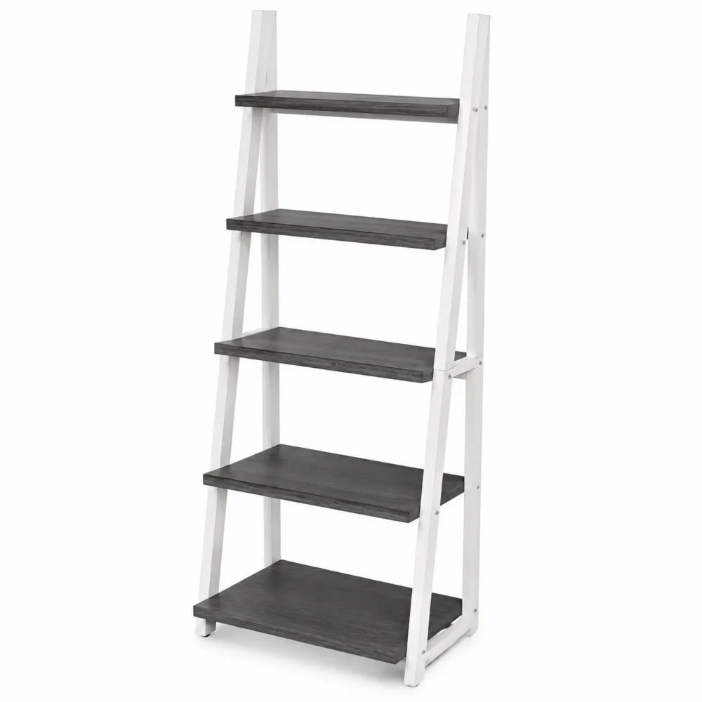 Étagère échelle 5 niveaux Bois Blanc/Noir
