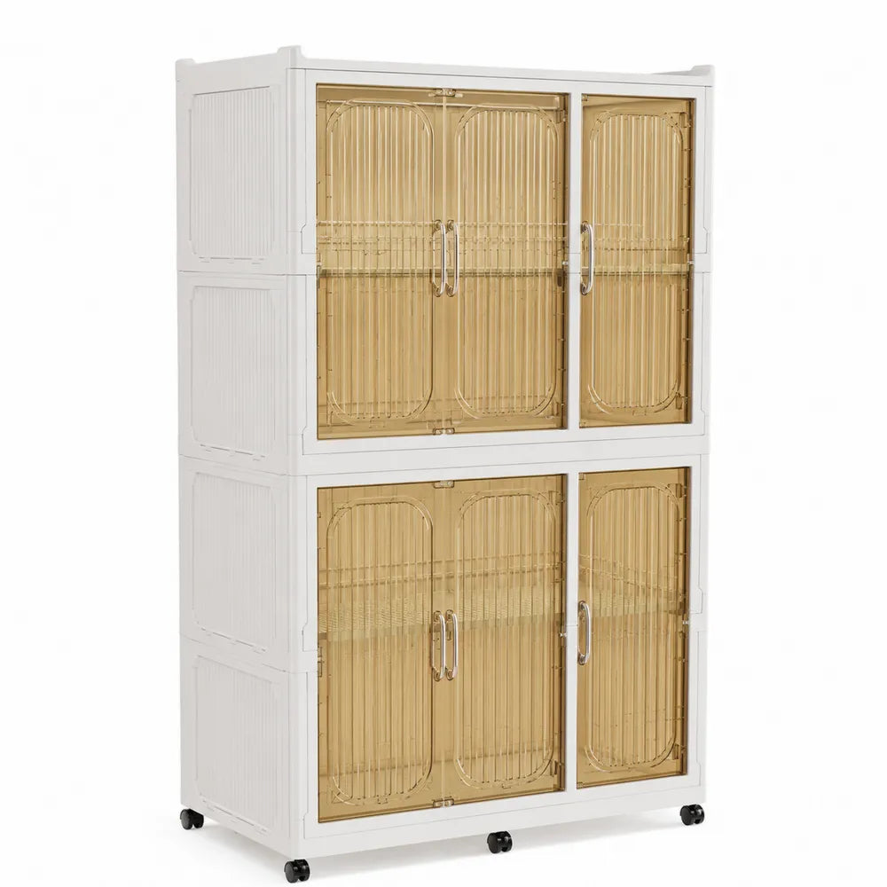 Armoire en plastique avec roulettes et portes dorées