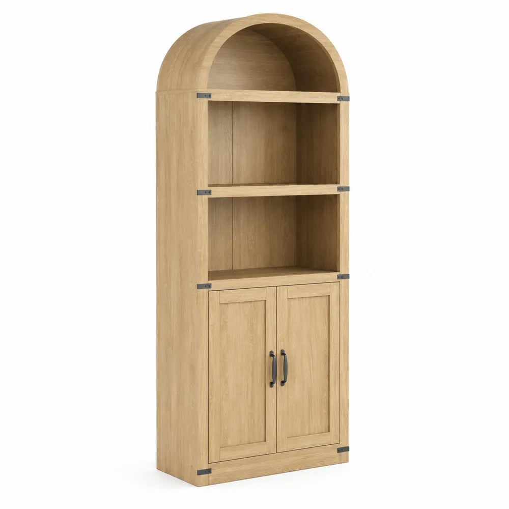 Bibliothèque en bois avec 3 étagères et 2 portes