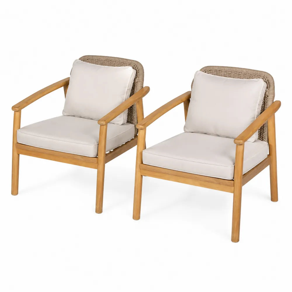 Lot de 2 fauteuils extérieurs en bois avec coussins