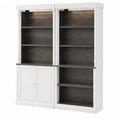 Bibliothèque double en bois avec étagères et portes Blanc/Chêne foncé 200x180x40 cm