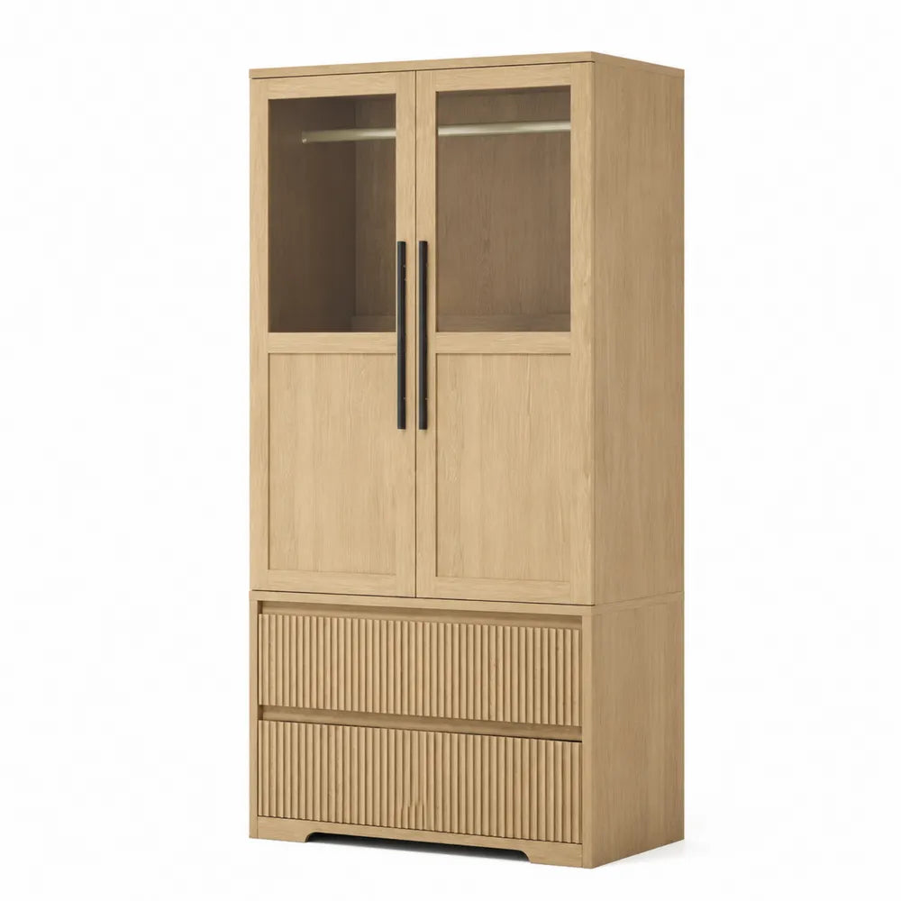 Armoire en bois avec portes en verre trempé et tiroirs