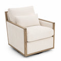 Fauteuil pivotant en bois et velours côtelé crème