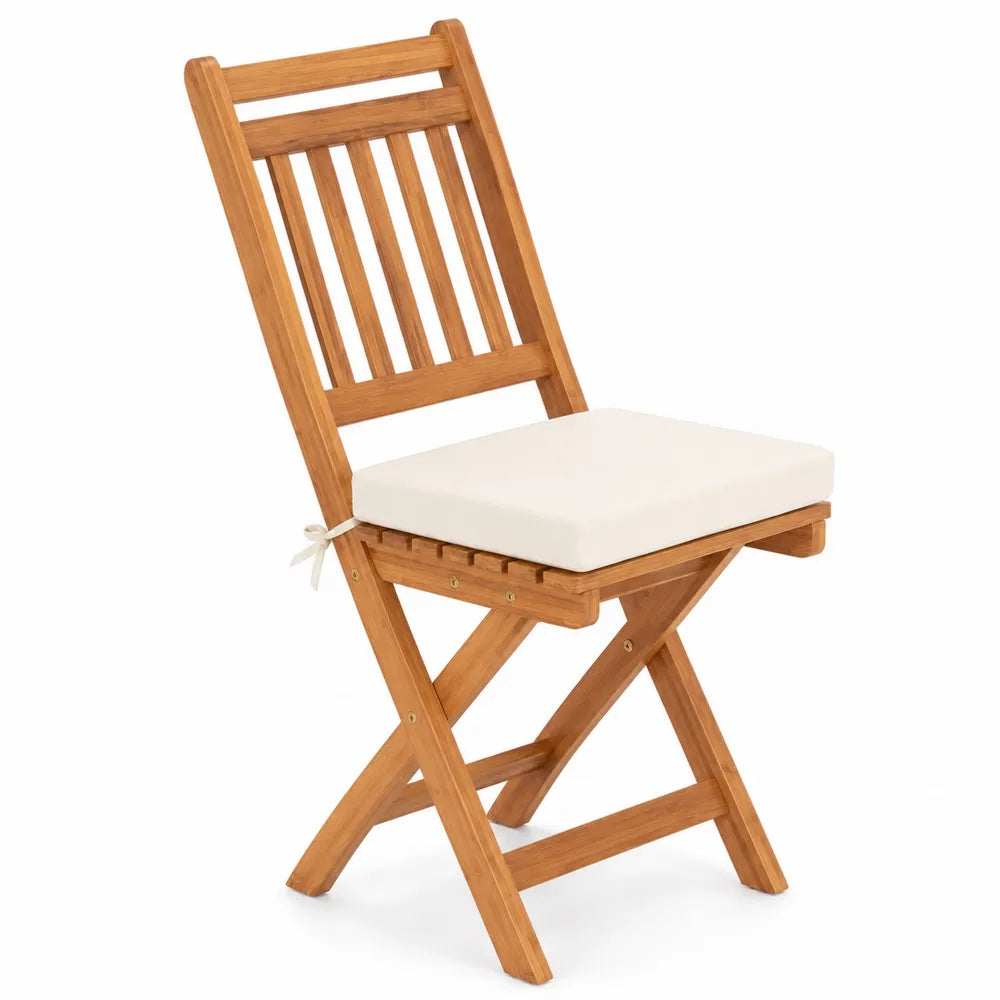 Chaise pliante en bois avec coussin beige