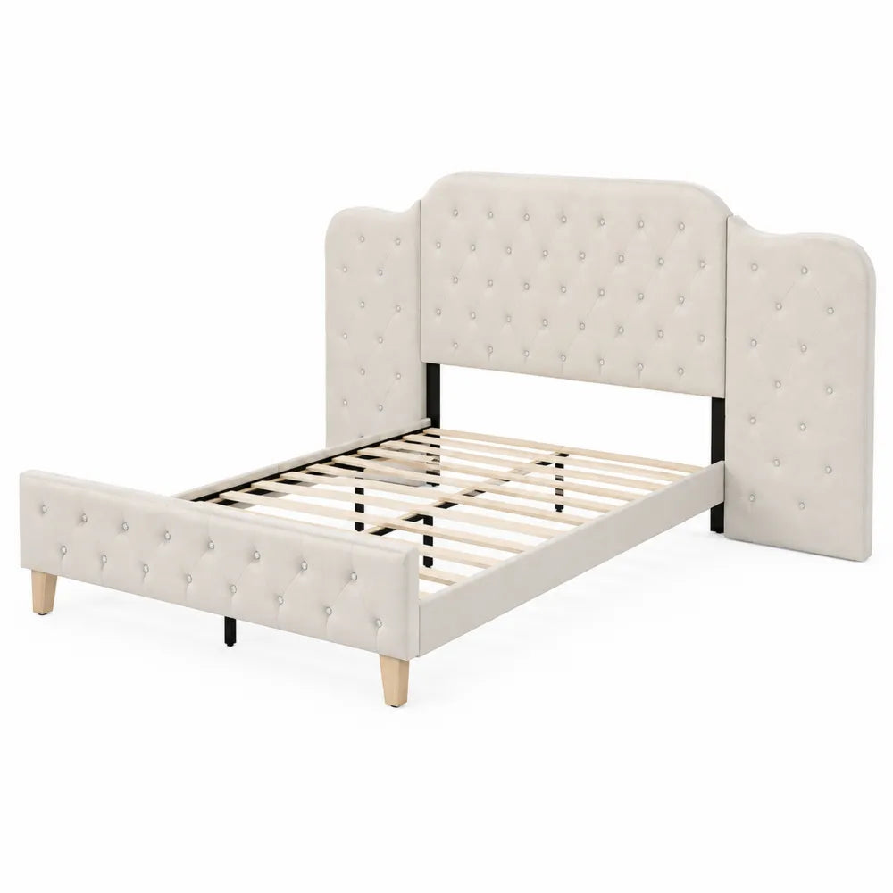 Lit double en tissu avec tête de lit capitonnée