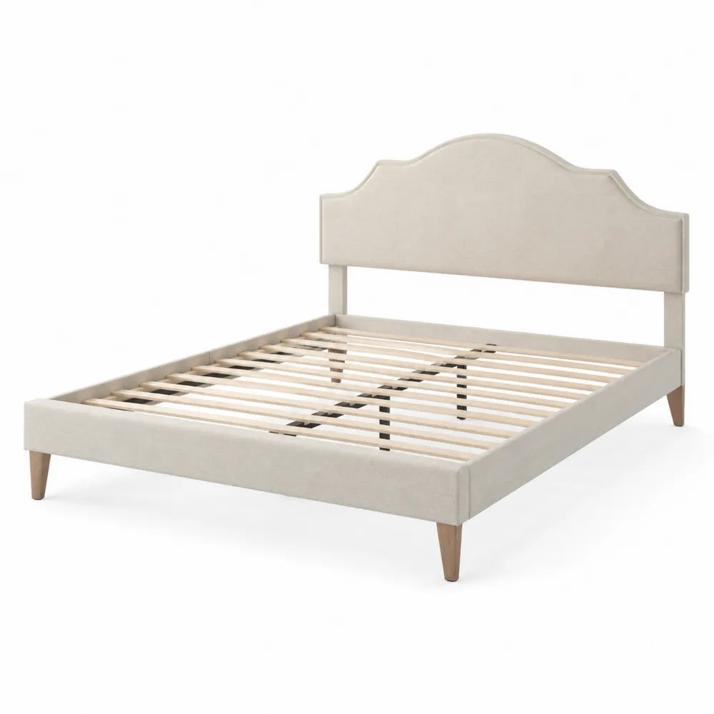 Lit en bois et tissu beige 140x200 cm