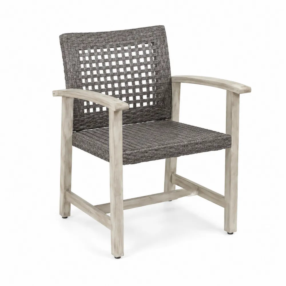 Chaise en bois d'acacia et résine tressée gris pour extérieur
